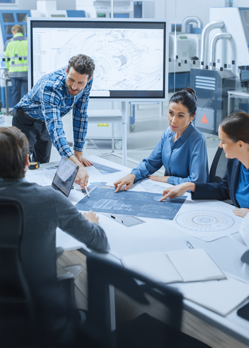 Several people in a meeting.