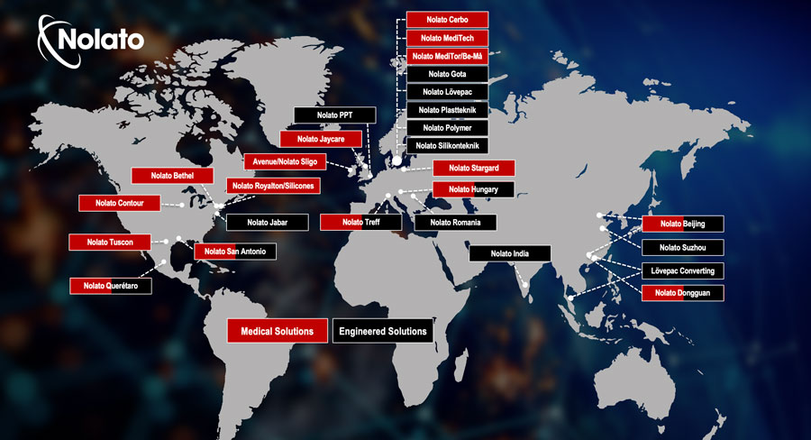 World map showing all the Nolato sites