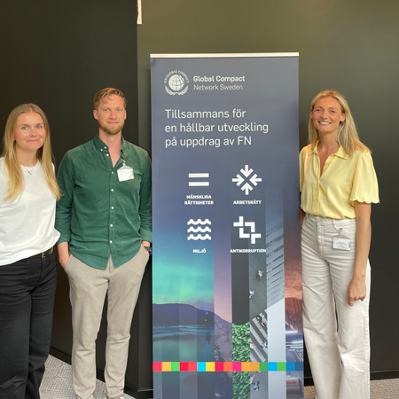 Maja Tagesson, Nolato MediTech-Hörby, Alexander Säreborn, Nolato Cerbo and Jenny Biver, Engagement Manager at UN Global Compact Network Sweden.