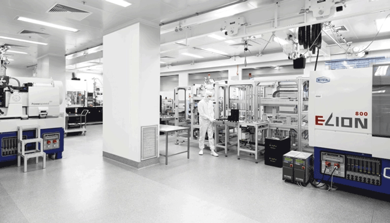 Employee in clean room production