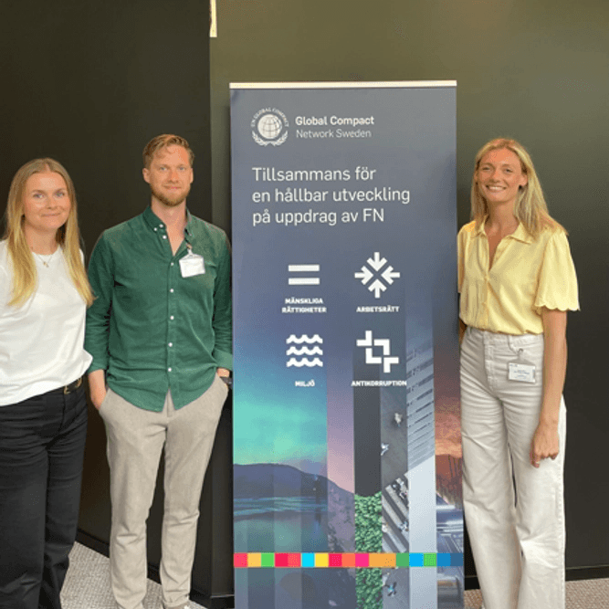Maja Tagesson, Nolato MediTech-Hörby, Alexander Säreborn, Nolato Cerbo and Jenny Biver, Engagement Manager at UN Global Compact Network Sweden.